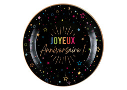 Assiettes GM anniversaire festicolor noir x6