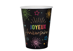 Gobelets anniversaire festicolor noir x6