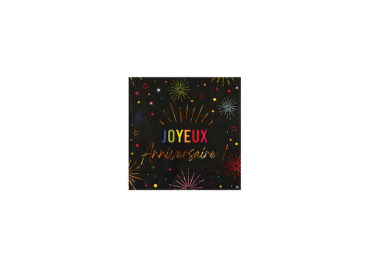 Serviettes anniversaire festicolor noir x12