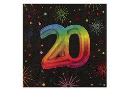 Serviettes 20 ans festicolor noir x12