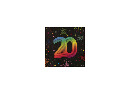 Serviettes 20 ans festicolor noir x12