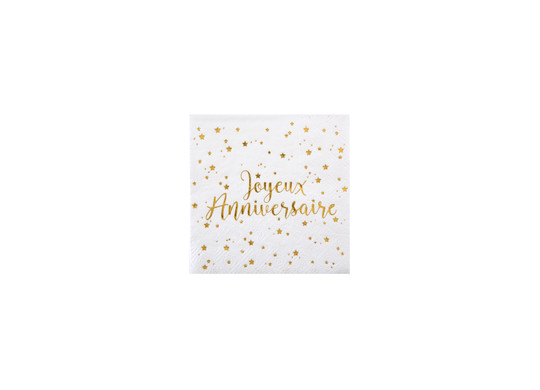 Serviettes joyeux anniversaire metalise or x 20